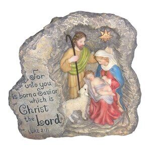 Christmas Nativity Scene in Faux Stone with Engraved Bible Passage Luke 2:11